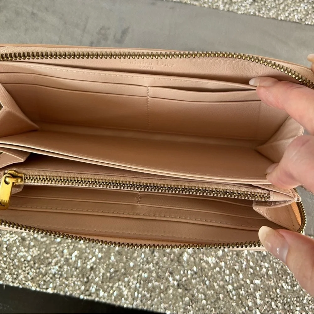Lady Dior Voyageur Wallet Pink Studded Cannage Leather